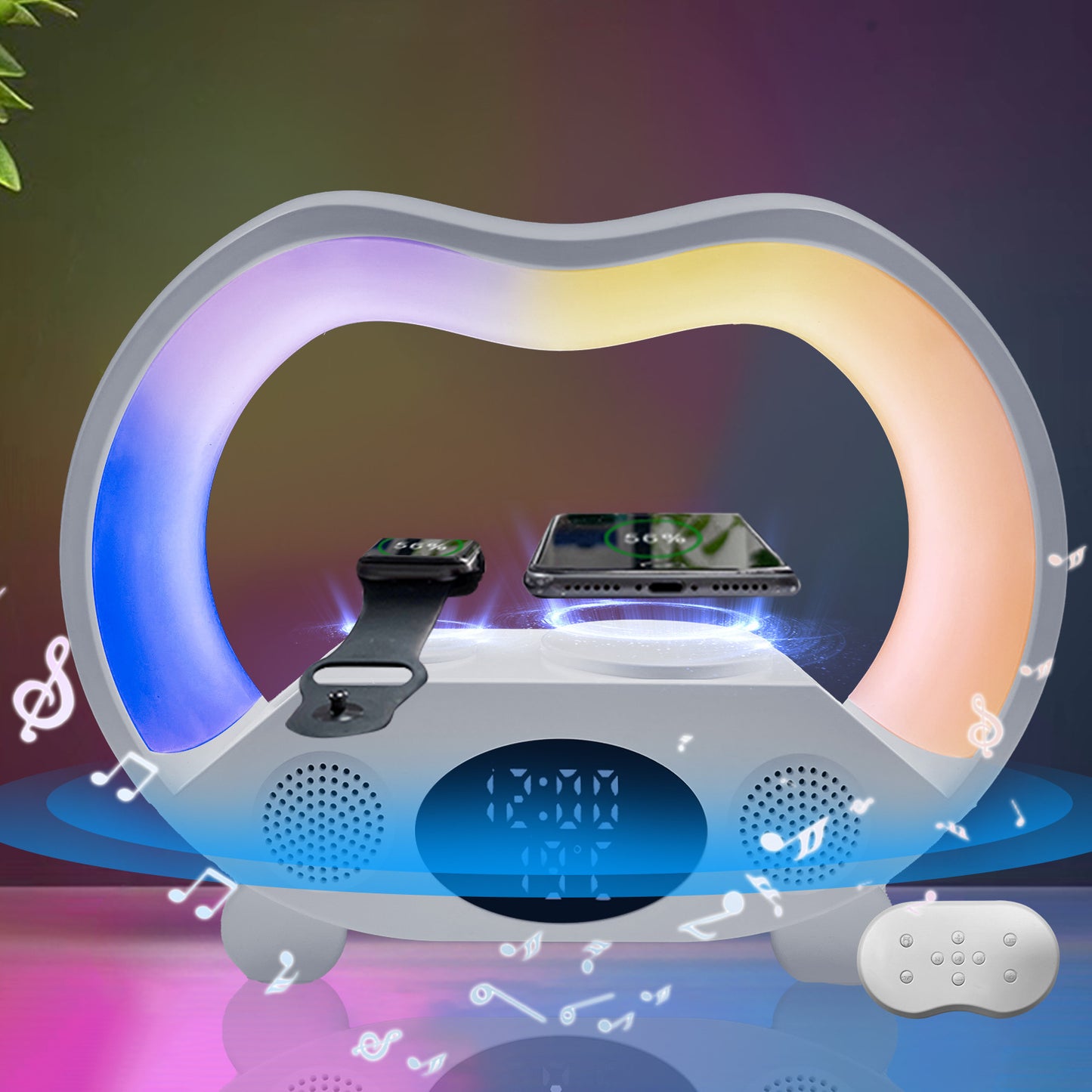 2024 New 6 In 1 Smart Remote Control Bluetooth Wireless Charger Night Light Bluetooth-compatible Speaker