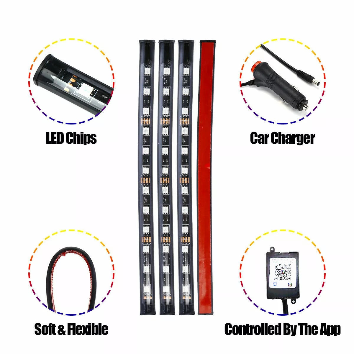 Auto LED RGB Interior Atmosphere Strip Light Decorative Foot Lamp With USB Wireless Remote