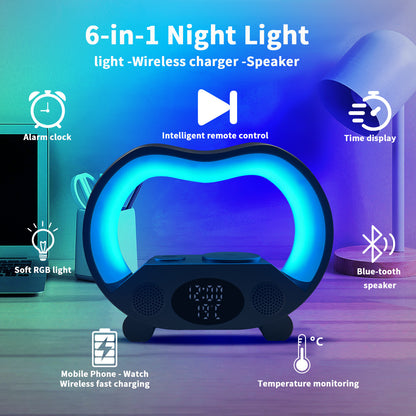 2024 New 6 In 1 Smart Remote Control Bluetooth Wireless Charger Night Light Bluetooth-compatible Speaker