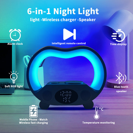 2024 New 6 In 1 Smart Remote Control Bluetooth Wireless Charger Night Light Bluetooth-compatible Speaker