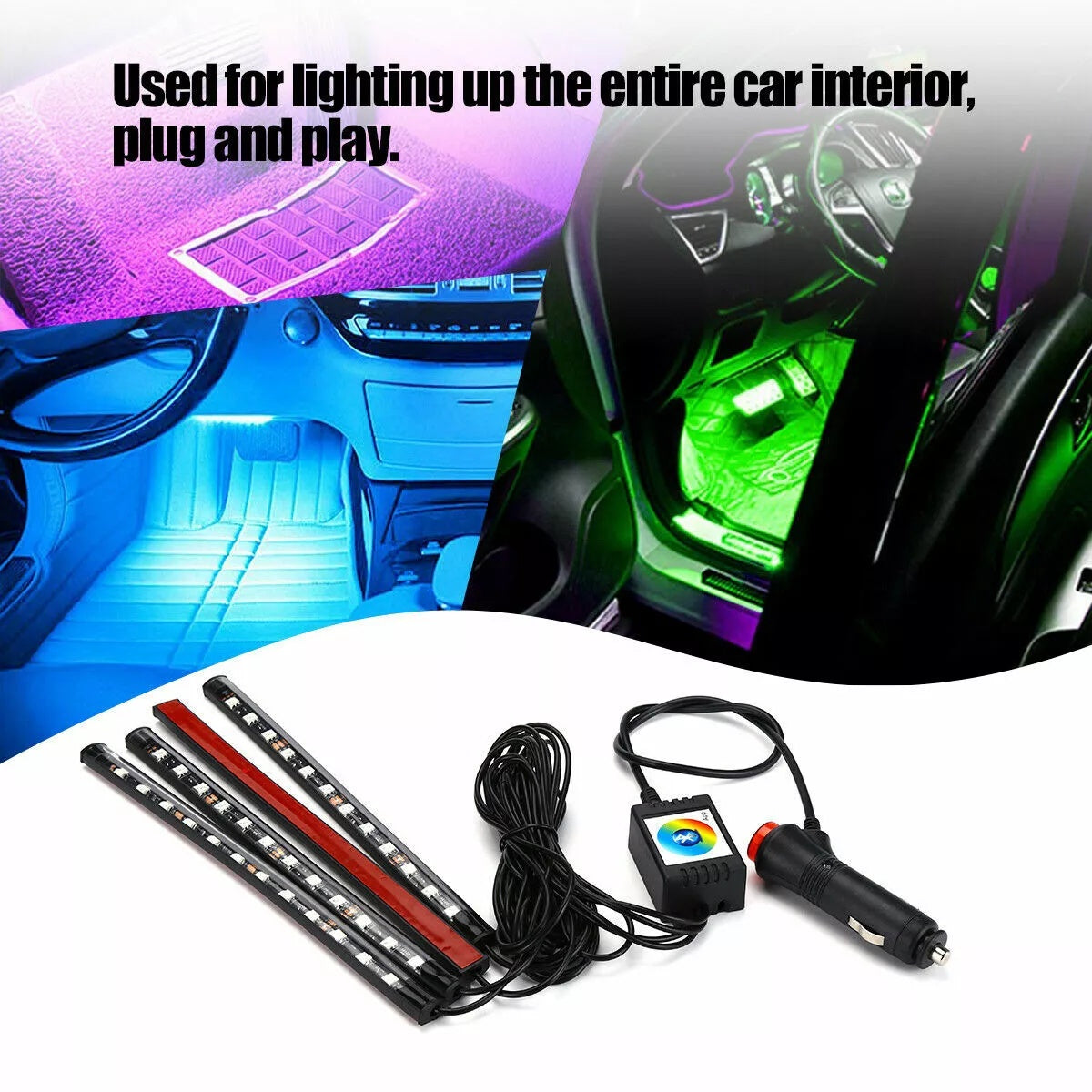 Auto LED RGB Interior Atmosphere Strip Light Decorative Foot Lamp With USB Wireless Remote