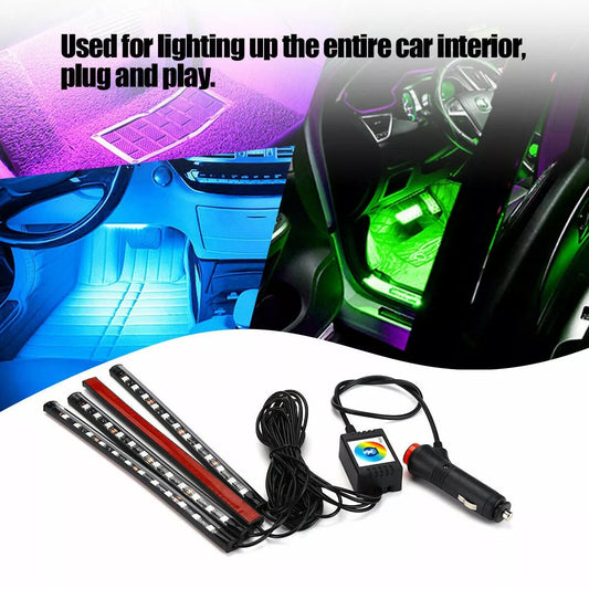Auto LED RGB Interior Atmosphere Strip Light Decorative Foot Lamp With USB Wireless Remote