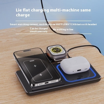 15W 3 In 1 LED Fast Wireless Charger Stand Foldable Charging Station for Smart Phone, IWatch, Air pods Pro