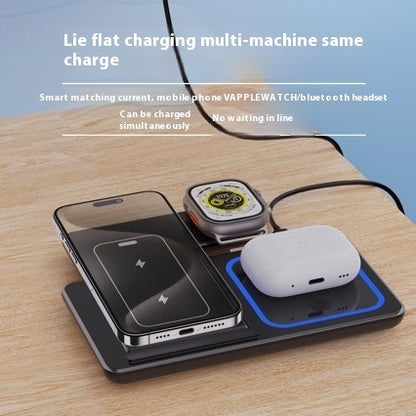 15W 3 In 1 LED Fast Wireless Charger Stand Foldable Charging Station for Smart Phone, IWatch, Air pods Pro