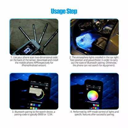 Auto LED RGB Interior Atmosphere Strip Light Decorative Foot Lamp With USB Wireless Remote