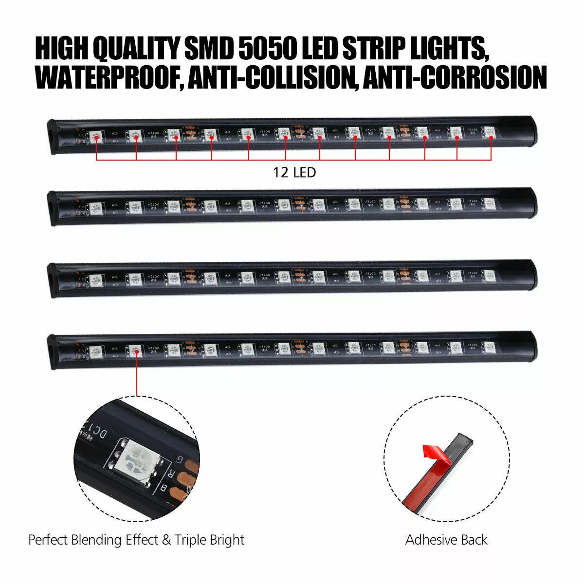 Auto LED RGB Interior Atmosphere Strip Light Decorative Foot Lamp With USB Wireless Remote