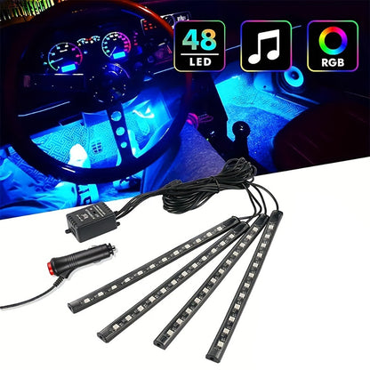 Auto LED RGB Interior Atmosphere Strip Light Decorative Foot Lamp With USB Wireless Remote