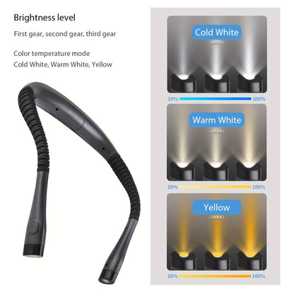 LED Flexi Neck Reading Light Bendable, Rechargeable, Long-Lasting Book Light For Reading In Bed, Knitting, Camping, Repairing, Outdoor Activities